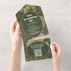 Invitación Todo En Uno QR CodeVintage Boda de Art Nouveau floral