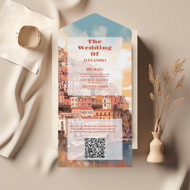 Invitación Todo En Uno QR Código Moderno Elegante Italia Boda de Destino (Subido por el creador)