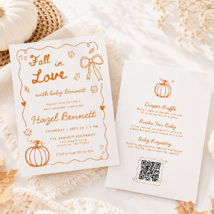 Invitación Todo En Uno QR Dibujado A Mano Baby Shower De Otoñ