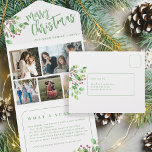 Invitación Todo En Uno Qué carta de un año de Navidades folclóricos botán<br><div class="desc">Moderno y elegante guión de caligrafía verde prefabricado para Feliz Navidad a mano con 5 collage de fotos familiares triple año en revisión tarjeta de vacaciones con tu personalizado texto personalizado en ambos lados con ramas de color verde de color de la vegetación botánica con bayas sagradas.</div>