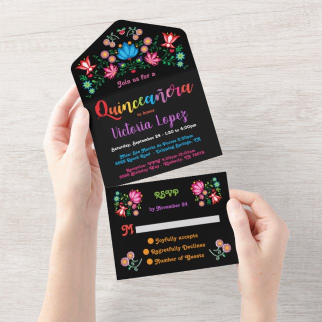 Invitación Todo En Uno Quinceanera 15ª fiesta de cumpleaños floral (desgarro)