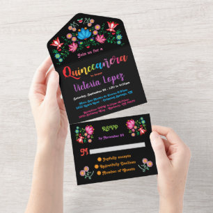 Invitación Todo En Uno Quinceanera 15ª fiesta de cumpleaños floral