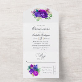 Invitación Todo En Uno Quinceañera Floral Acuarela de Mardi Gras