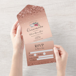 Invitación Todo En Uno Quinceanera, Purpurina Rosa De Rubor, Todo En Un I