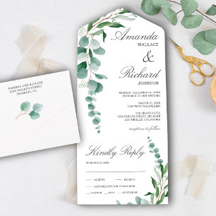 Invitación Todo En Uno Rama de hojas de eucalipto Boda de follaje