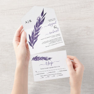 Invitación Todo En Uno Rama Eucalyptus color púrpura oscuro boda de invie