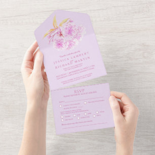 Invitación Todo En Uno Ramo de flor de lila para boda fotografía acuarela