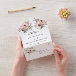 Invitación Todo En Uno ramo floral acuarela rústica