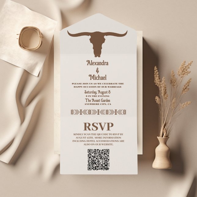 Invitación Todo En Uno Rancho de campo suroeste Boda occidental Código QR (Subido por el creador)