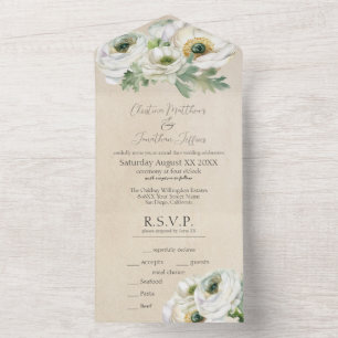 Invitación Todo En Uno Ranunculus ruítico blanco