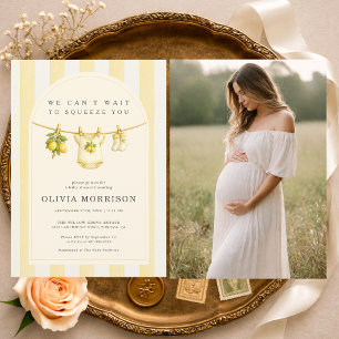 Invitación Todo en Uno Rayas de Limón Foto Baby Shower