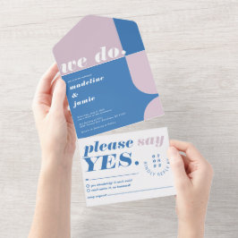 Invitación Todo En Uno Realizamos un resumen negrita azul y morado retro 