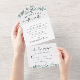 Invitación Todo En Uno Recepción de Boda con Acuarela de Vegetación de Eu