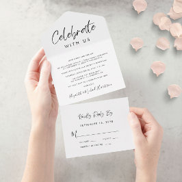 Invitación Todo En Uno Recepción de Boda con Letra Elegante