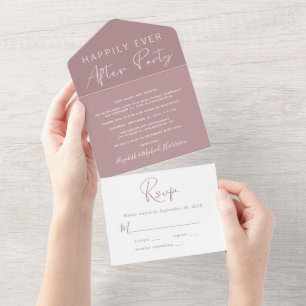 Invitación Todo En Uno Recepción de Boda Elegante Polvo Rosa