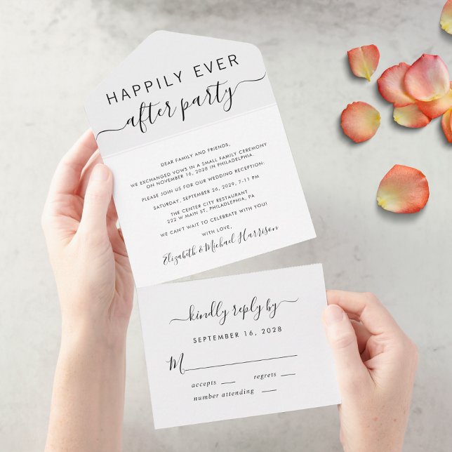 Invitación Todo En Uno Recepción de Boda Felices para Siempre (An chic Happily Ever After Party all-in-one invitation for your wedding celebration)