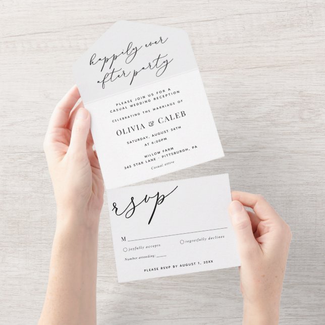 Invitación Todo En Uno Recepción de Boda Felices para Siempre (desgarro)