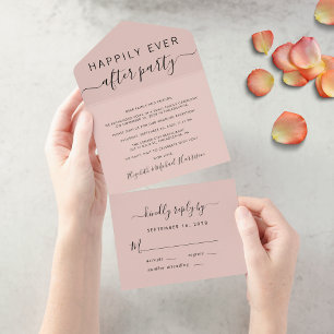 Invitación Todo En Uno Recepción de Boda Felices para Siempre con Rubor