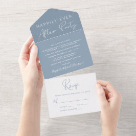 Invitación Todo En Uno Recepción de boda Felices para siempre en azul pol