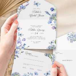 Invitación Todo En Uno Receta Blue Wildflower Bridal Shower and Lear Away