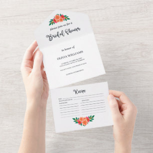 Invitación Todo En Uno Receta de ducha de novia acuarela de vegetación fl