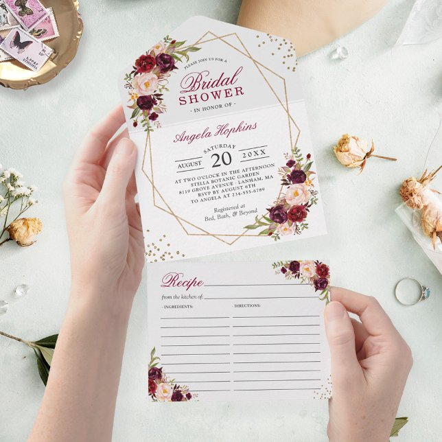 Invitación Todo En Uno Receta de ducha de novia geométrica con flores de  (Subido por el creador)