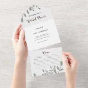Invitación Todo En Uno Receta de ducha marrón floral de color de agua ver