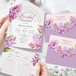 Invitación Todo En Uno Receta floral Lilac Bridal Shower