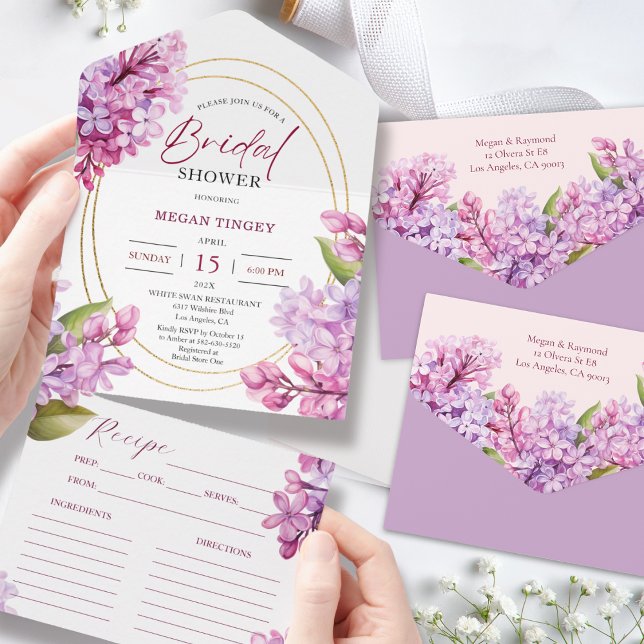 Invitación Todo En Uno Receta floral Lilac Bridal Shower (Subido por el creador)