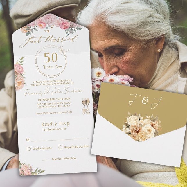 Invitación Todo En Uno Recién casado 50 años de Boda Peony Rosa (Subido por el creador)
