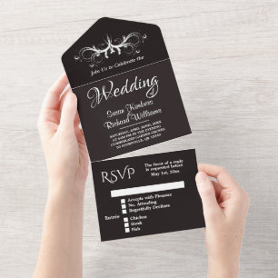 Invitación Todo En Uno Regaliz y Tri Fold Blanco con Rsvp Boda Todo Inclu