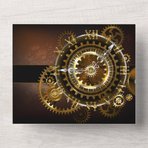 Invitación Todo En Uno Reloj de vapor con engranajes antiguos