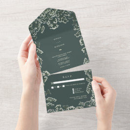 Invitación Todo En Uno Respuesta de Boda Verde Esmeralda Aliento de Bebé