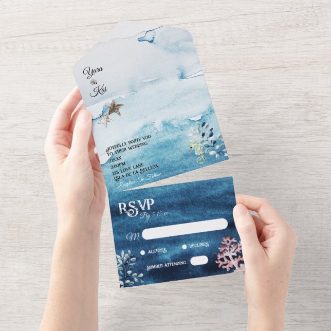 Invitación Todo En Uno Respuesta simple del Océano Rústico por Boda (desgarro)