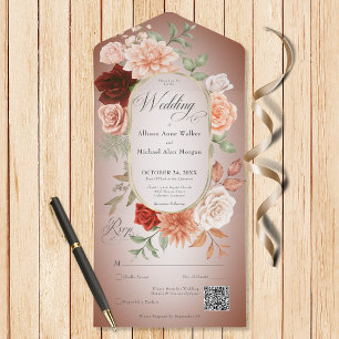 Invitación Todo En Uno Resto de óxido de boho y roya de ovario floral de 