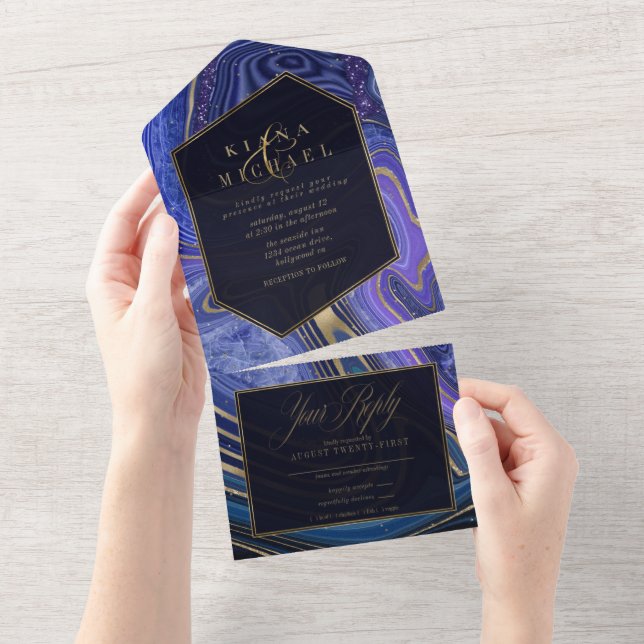 Invitación Todo En Uno Resumen Agate Boda Midnight ID827 (desgarro)