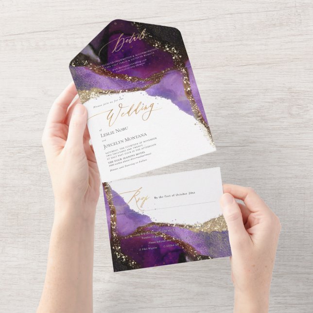 Invitación Todo En Uno Resumen de PixDezines Violeta Cósmica Púrpura (desgarro)
