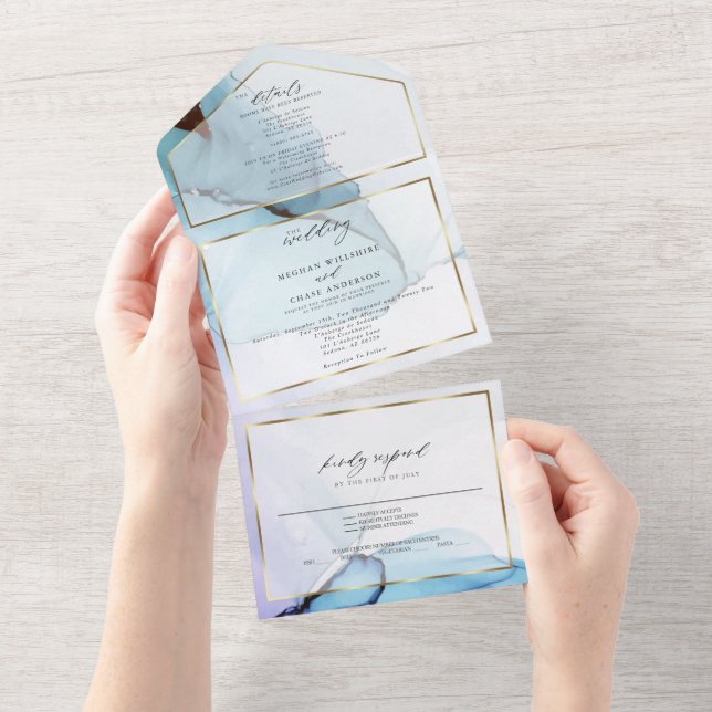 Invitación Todo En Uno Resumen Indigo Lavender Aquamarine Ink (desgarro)