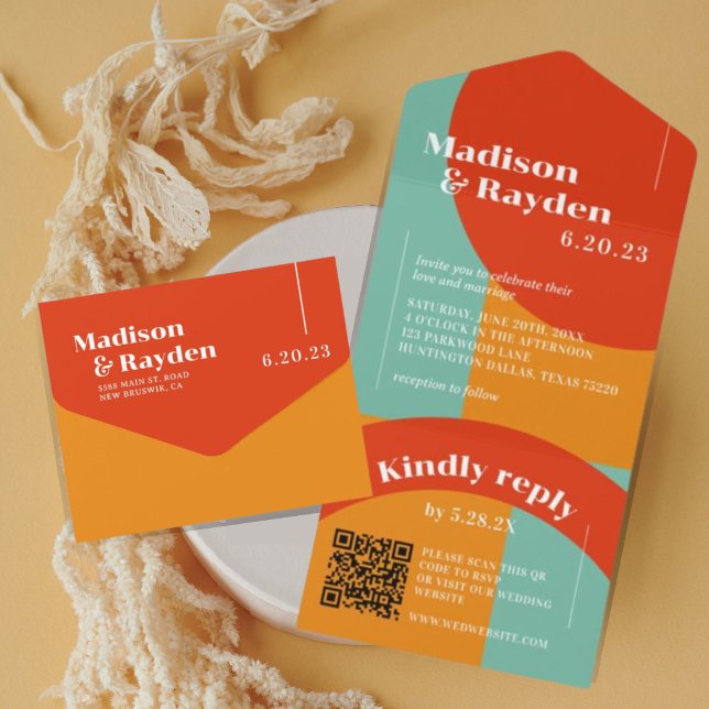 Invitación Todo En Uno Resumen retro colorido de los años 70 Foto Boda de (Subido por el creador)