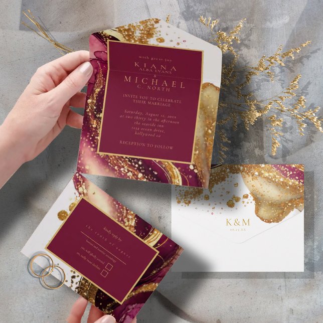 Invitación Todo En Uno Resumen Sparkling Boda Wine Red ID1018 (Subido por el creador)