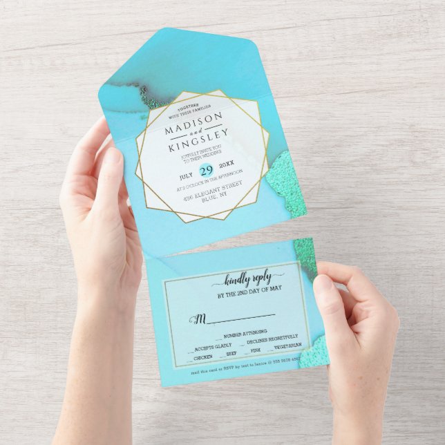 Invitación Todo En Uno Resumen Turquesa Maravilloso Todo En Una Invitació (desgarro)