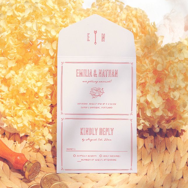 Invitación Todo En Uno Retro Love Struck Hand Written Cupid Photo Wedding (Subido por el creador)