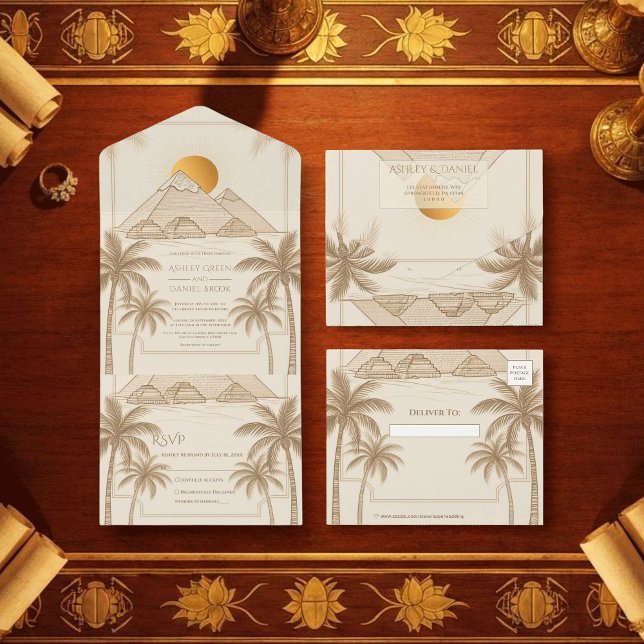 Invitación Todo En Uno Retro Pyramids Of Giza Egypt Destination Wedding (Subido por el creador)