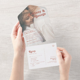 Invitación Todo En Uno Retro simple | Sello y envío de fotos anticuado y 