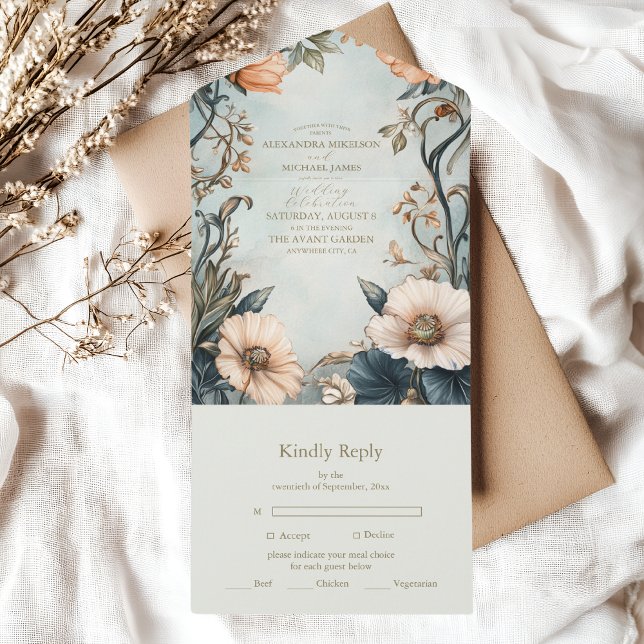 Invitación Todo En Uno Retro Victoriano Real Boda Floral (Subido por el creador)