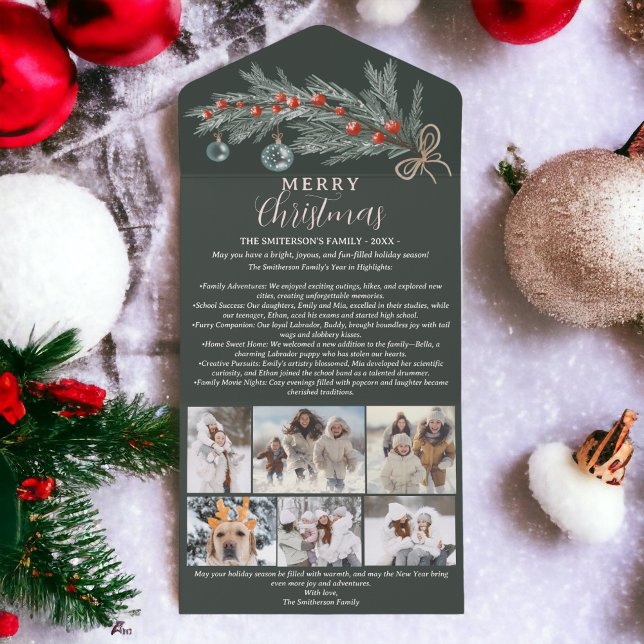 Invitación Todo En Uno Revista anual de pino rojo Merry Navidad 6 fotos (Year review pine red Merry Christmas 6 photos All In One Invitation)