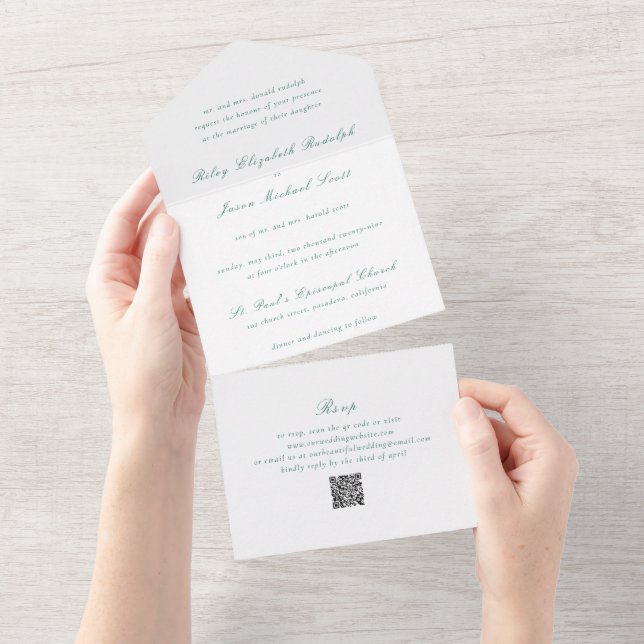 Invitación Todo En Uno Riley Emerald Green Elegant Wedding (desgarro)