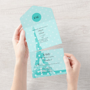 Invitación Todo En Uno Robins Egg Blue Paris Boda Temático