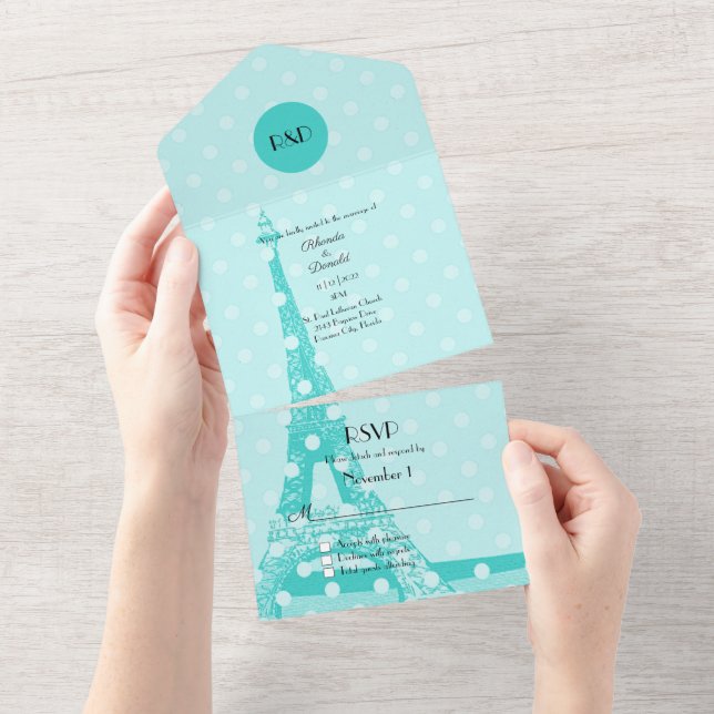 Invitación Todo En Uno Robins Egg Blue Paris Boda Temático (desgarro)