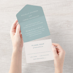 Invitación Todo En Uno Rochelle Aqua moderna y elegante boda
